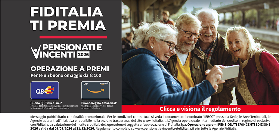 Agenzia Effecentro Srl Fiditalia | Roma, Viterbo | Fiditalia ti premia - Vicni un omaggio da €100. Operazione a premi. Clicca e visiona il regolamento. Operazione a premi PENSIONATI E VINCENTI 2025 valida dal 01/01/2025 al 31/12/2025. Regolamento completo www.pensionatievincenti.retefiditalia.it